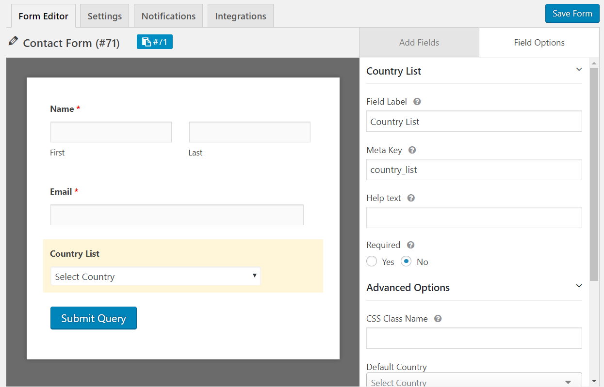 Country List Field