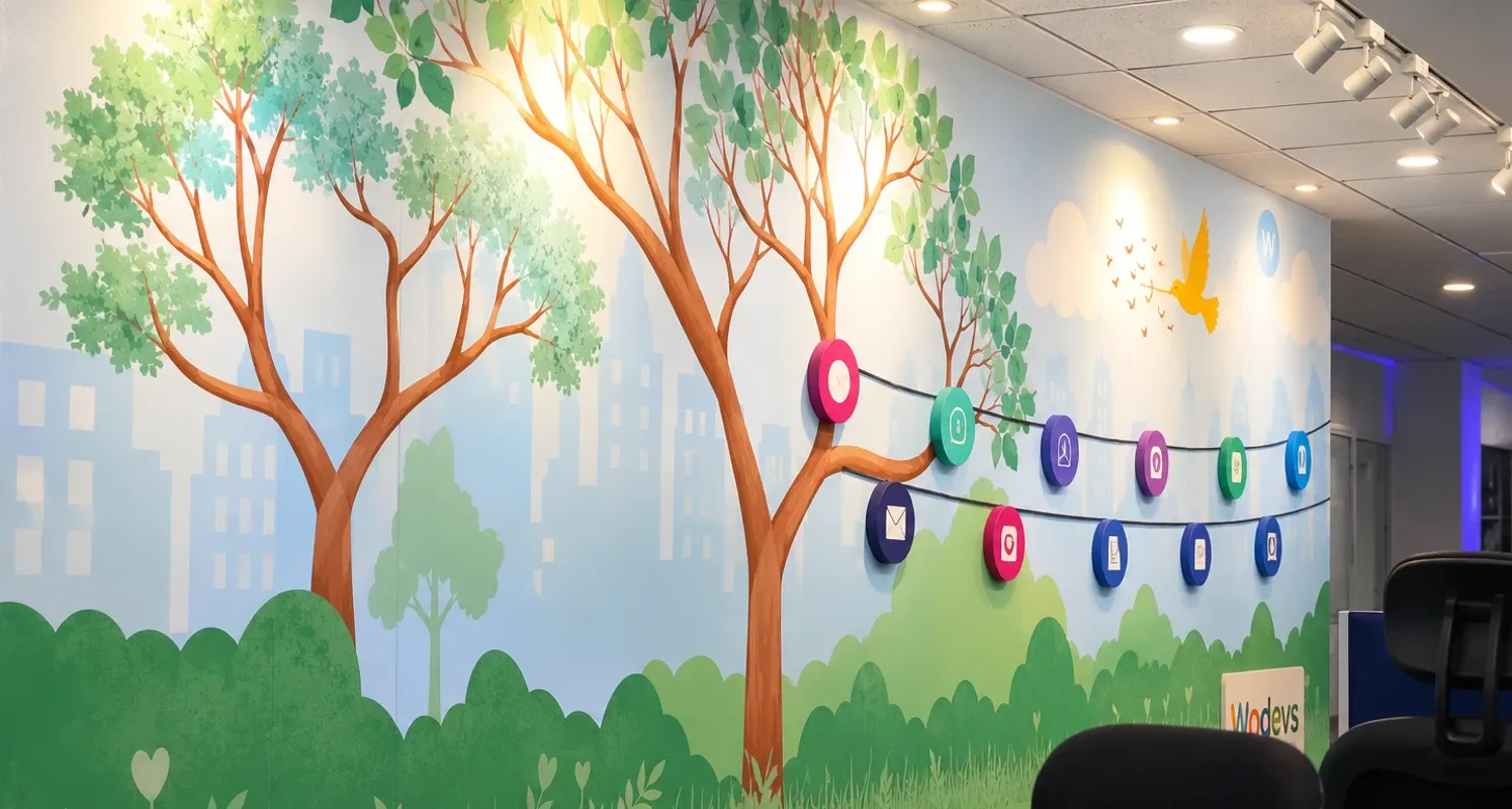 The illustrated tree mural in the weDevs office