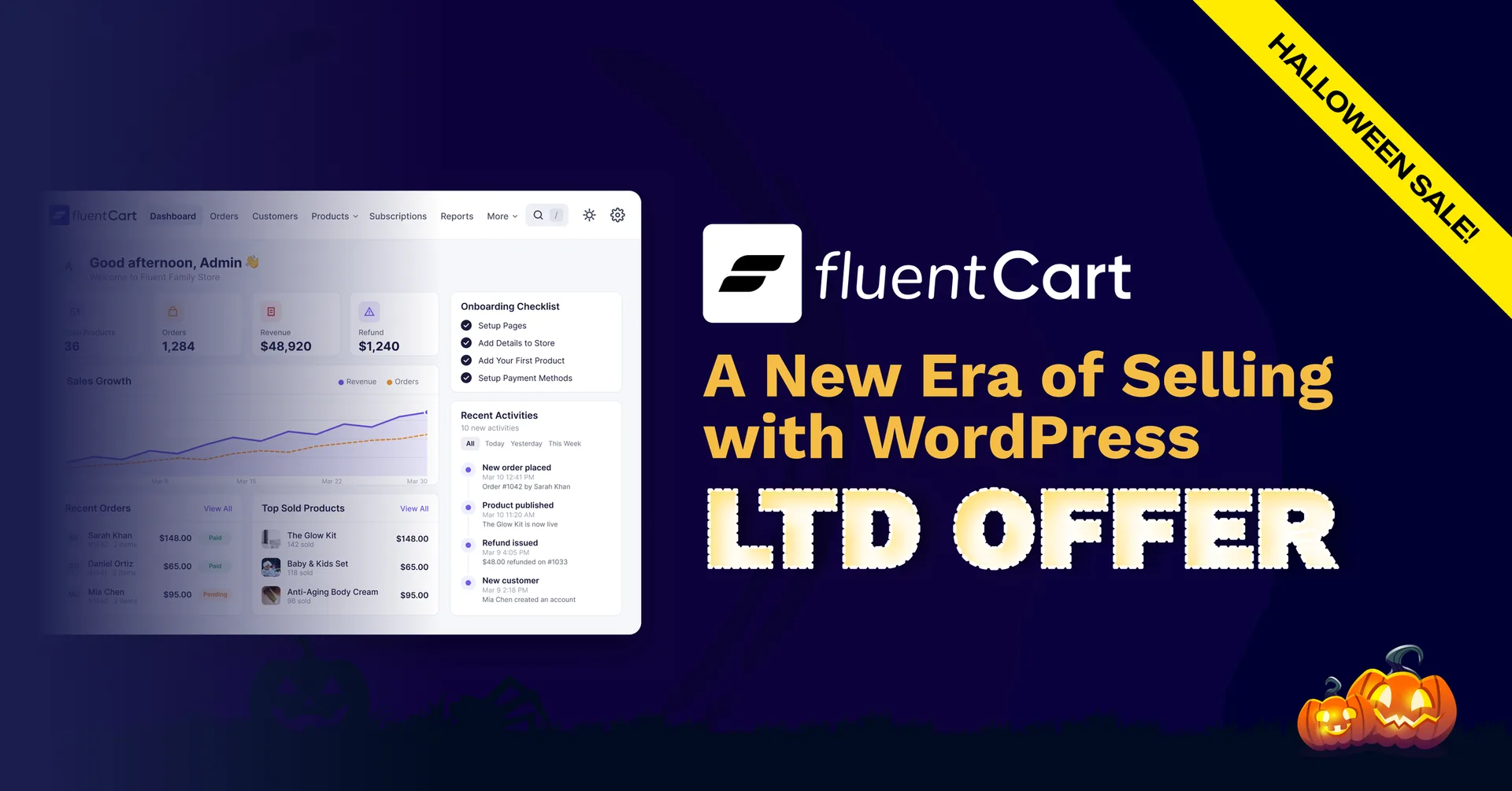FluentCart WordPress eCommerce plugin Halloween lifetime deal banner
