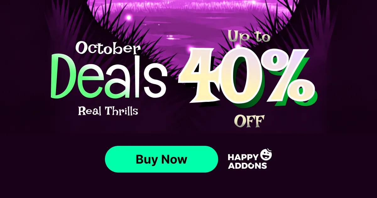 HappyAddons for Elementor GSAP animation addon Halloween deal banner, up to 40% off
