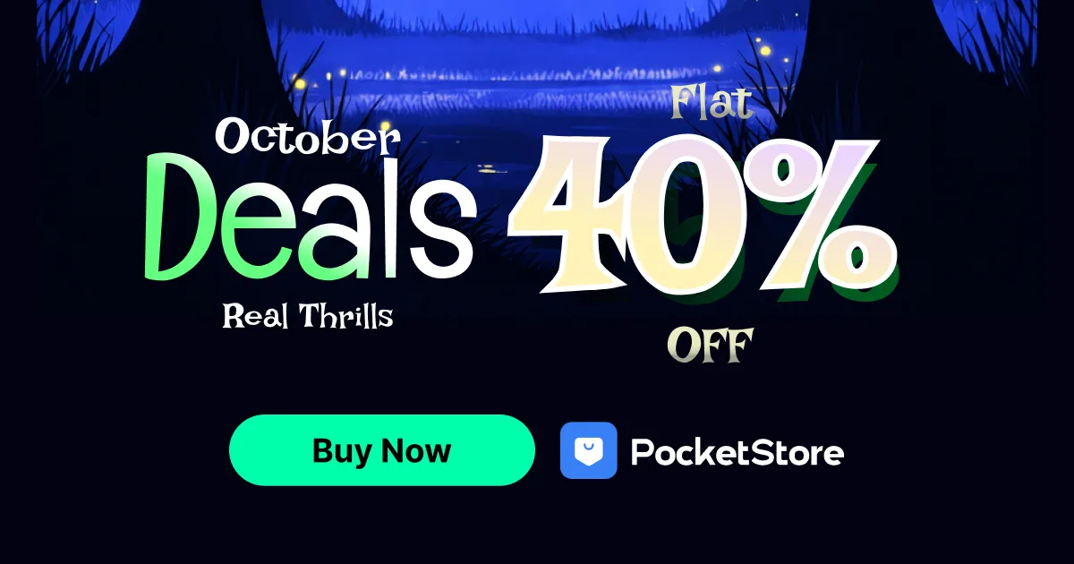 PocketStore done-for-you WooCommerce mobile app Halloween deal banner, flat 40% off setup fee