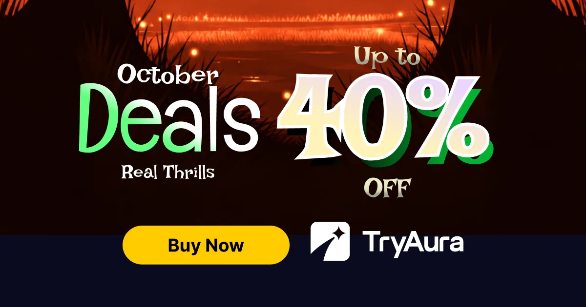 TryAura AI visual studio for WooCommerce Halloween deal banner, up to 40% off