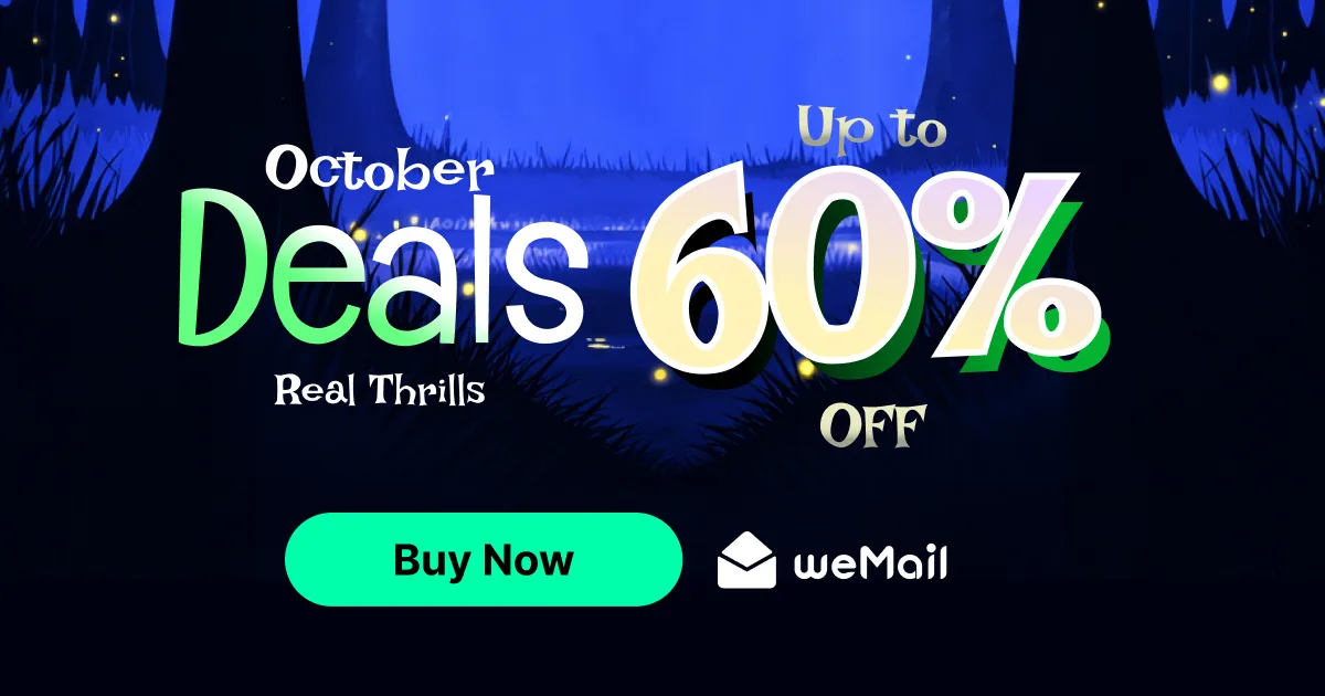 weMail WordPress email marketing plugin Halloween deal banner, up to 60% off lifetime plan
