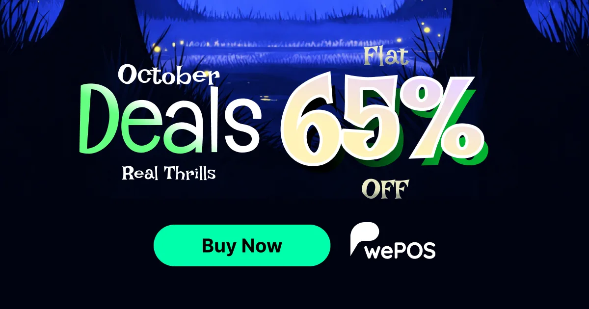 wePOS WooCommerce point of sale plugin Halloween deal banner, flat 65% off