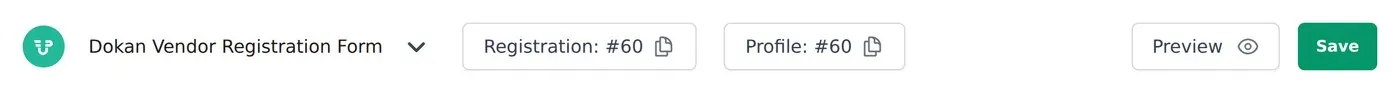 The Registration and Profile shortcode buttons at the top of the WPUF form builder