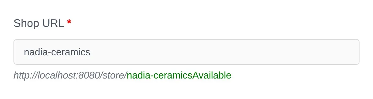The Shop URL field filled automatically and marked Available