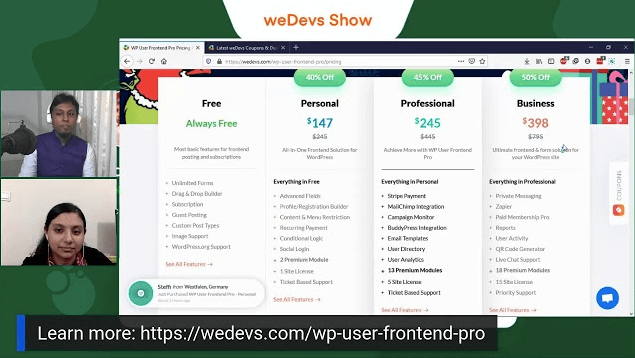 weDevs Show Episode 22: WP User Frontend