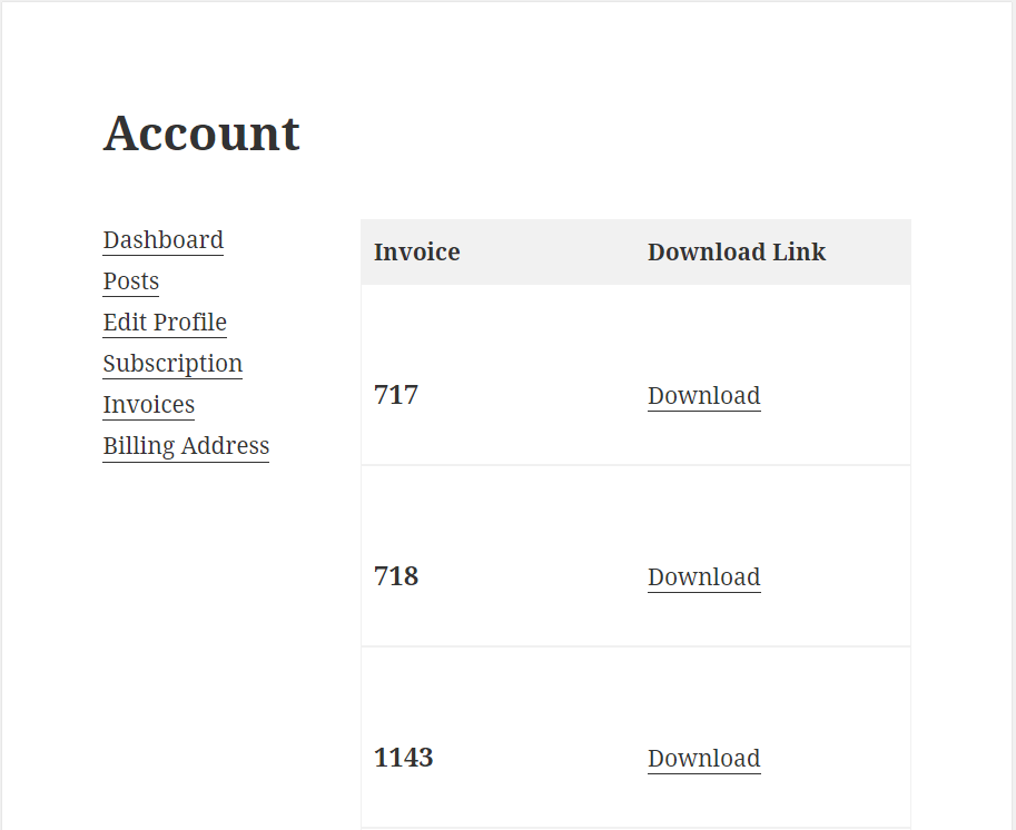 Frontend Invoice Page
