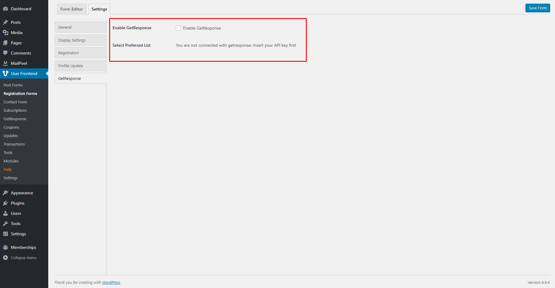 wpuf-registration-forms-settings-getresponse
