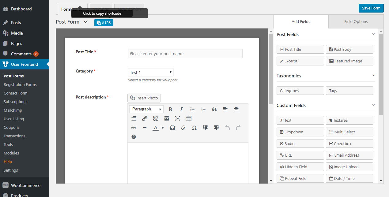 Embedding forms