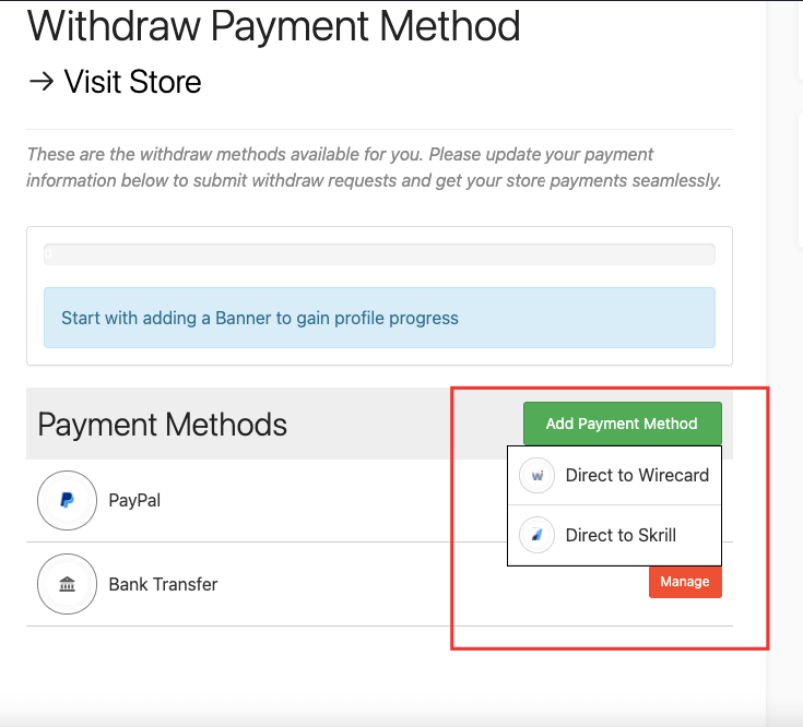 This image shows dokan add payment method option