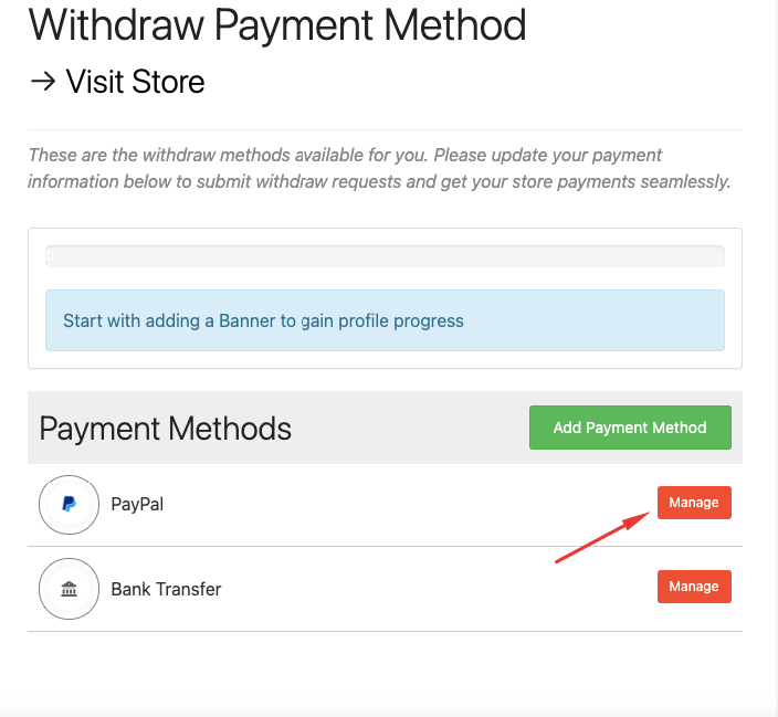 This image shows manage payment methods