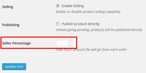 A screenshot of dokan setting page showing percentage on each seller