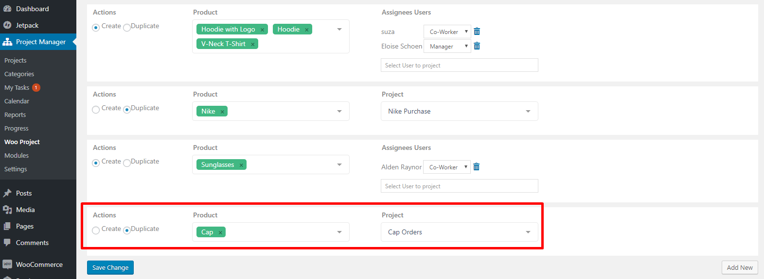 How the "Duplicate" action works