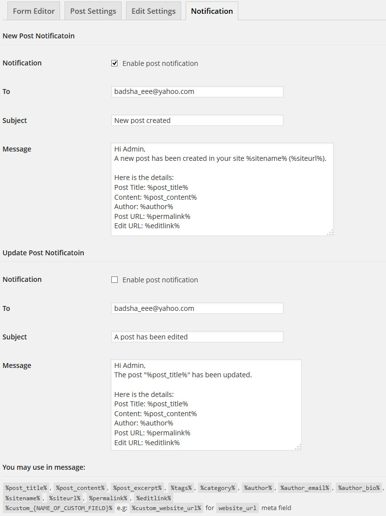 ufp - post notification
