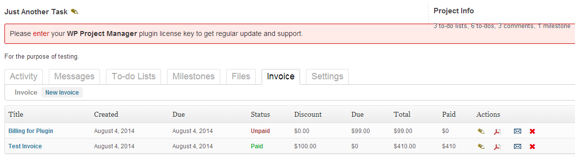 invoice with wordpress