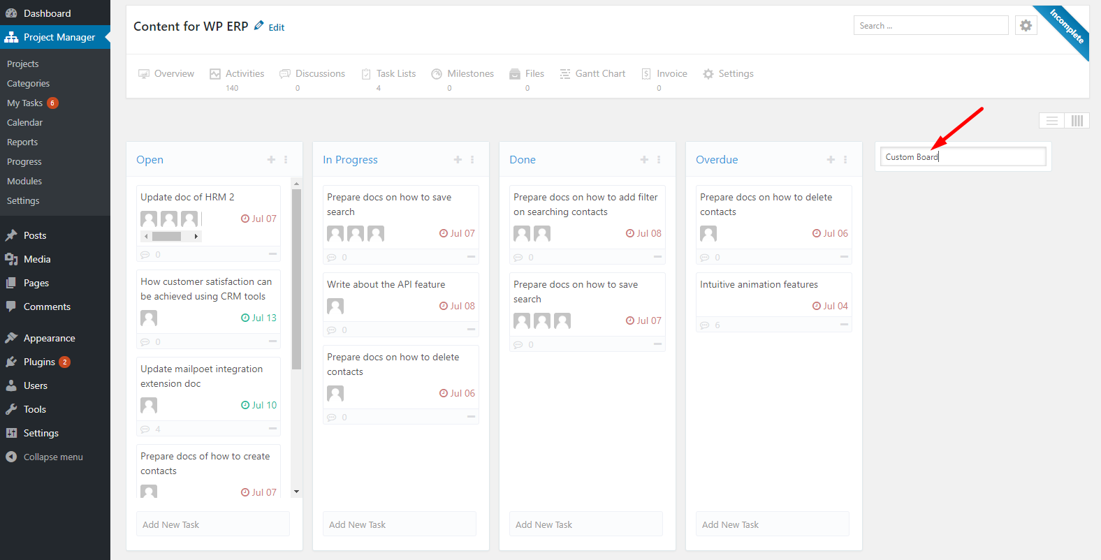 Custom board- Customizing boards (Renaming, Adding and Deleting)