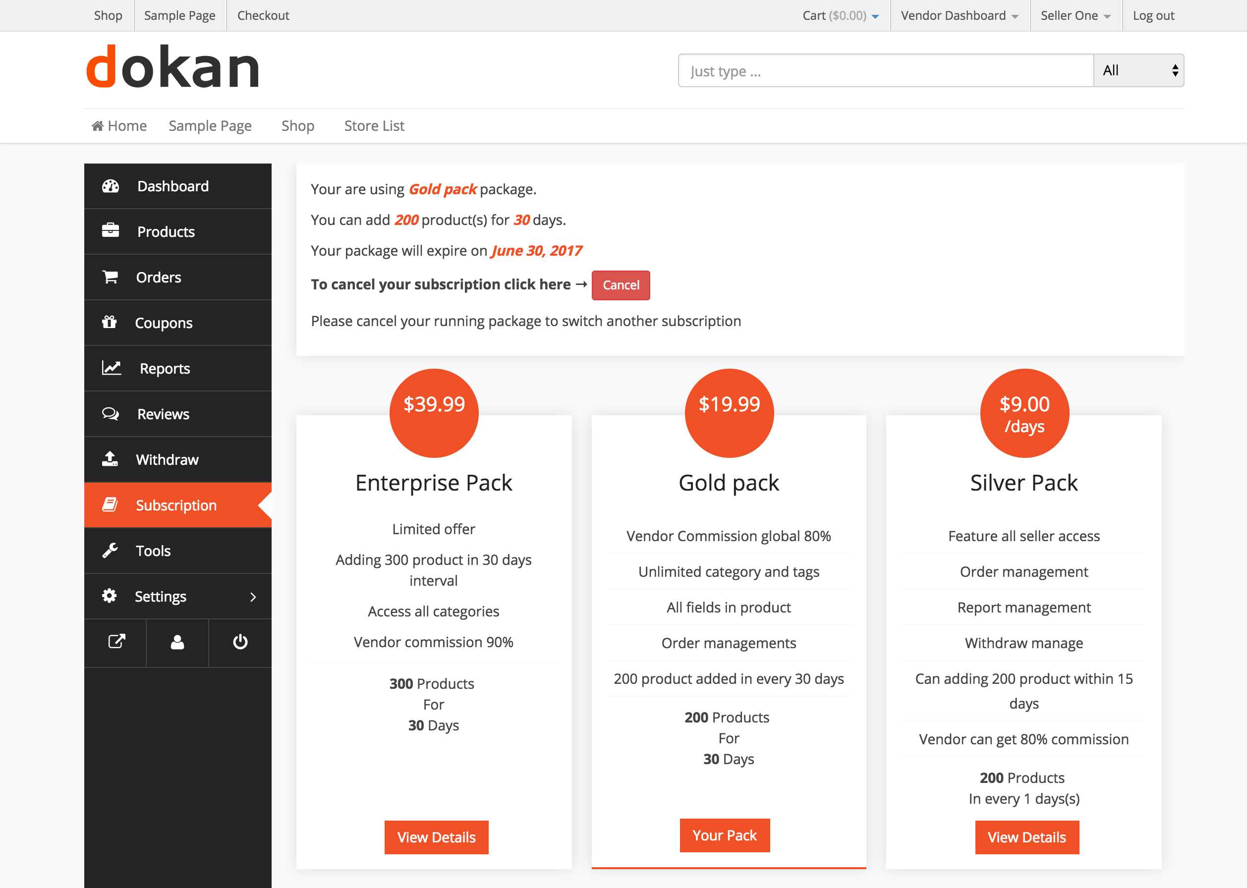 Dokan Multivendor Marketplace plugin subscription