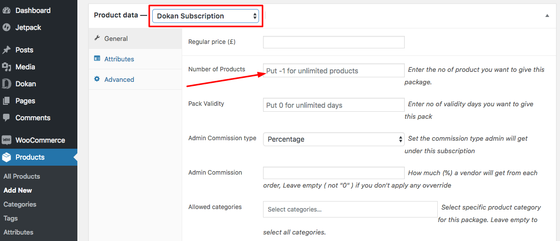 this is a screenshot of the Unlimited Product Add in Dokan subscription