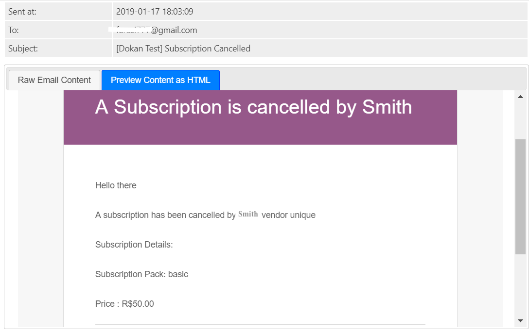 this is a screenshot of the Subscription Cancellation Notification 