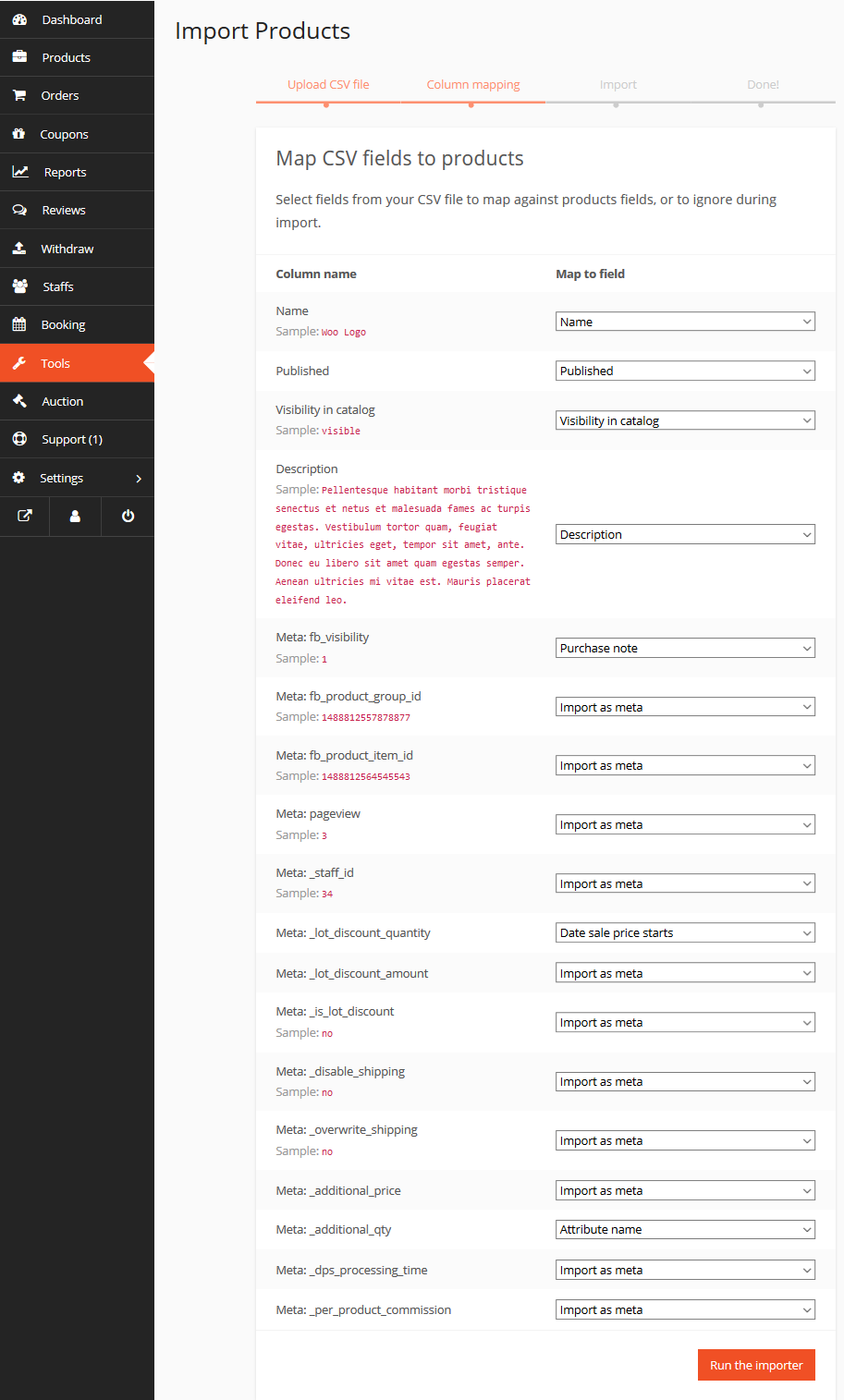 this is a screenshot of Map CSV