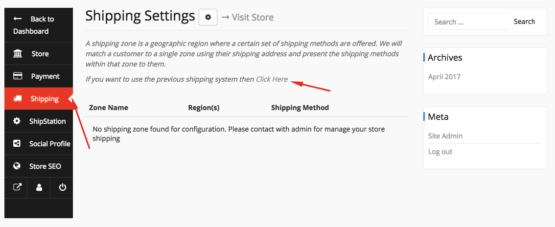 This image shows Vendor Shipping Settings