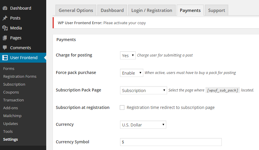 wp user frontend pro payment