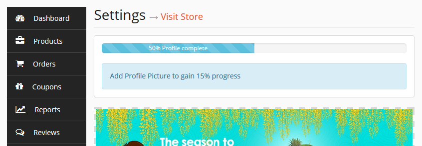 A screenshot of Dokan seller profile progress indicator in dashboard