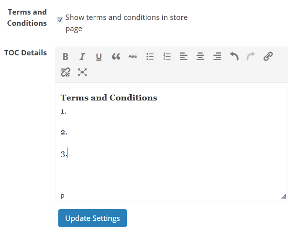 A screenshot of input terms and conditions