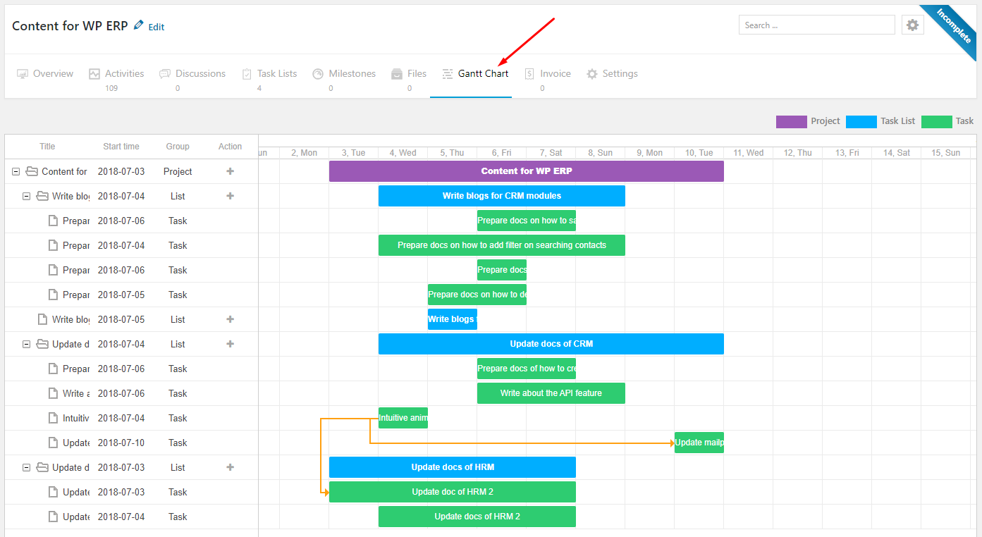 Location of Gantt Chart Module in WP Project Manager