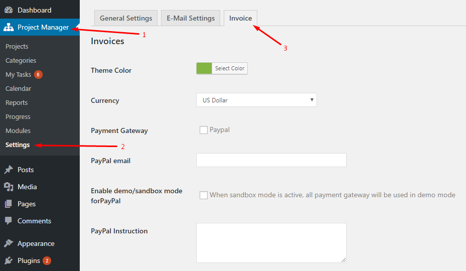 Invoice settings of WPPM 