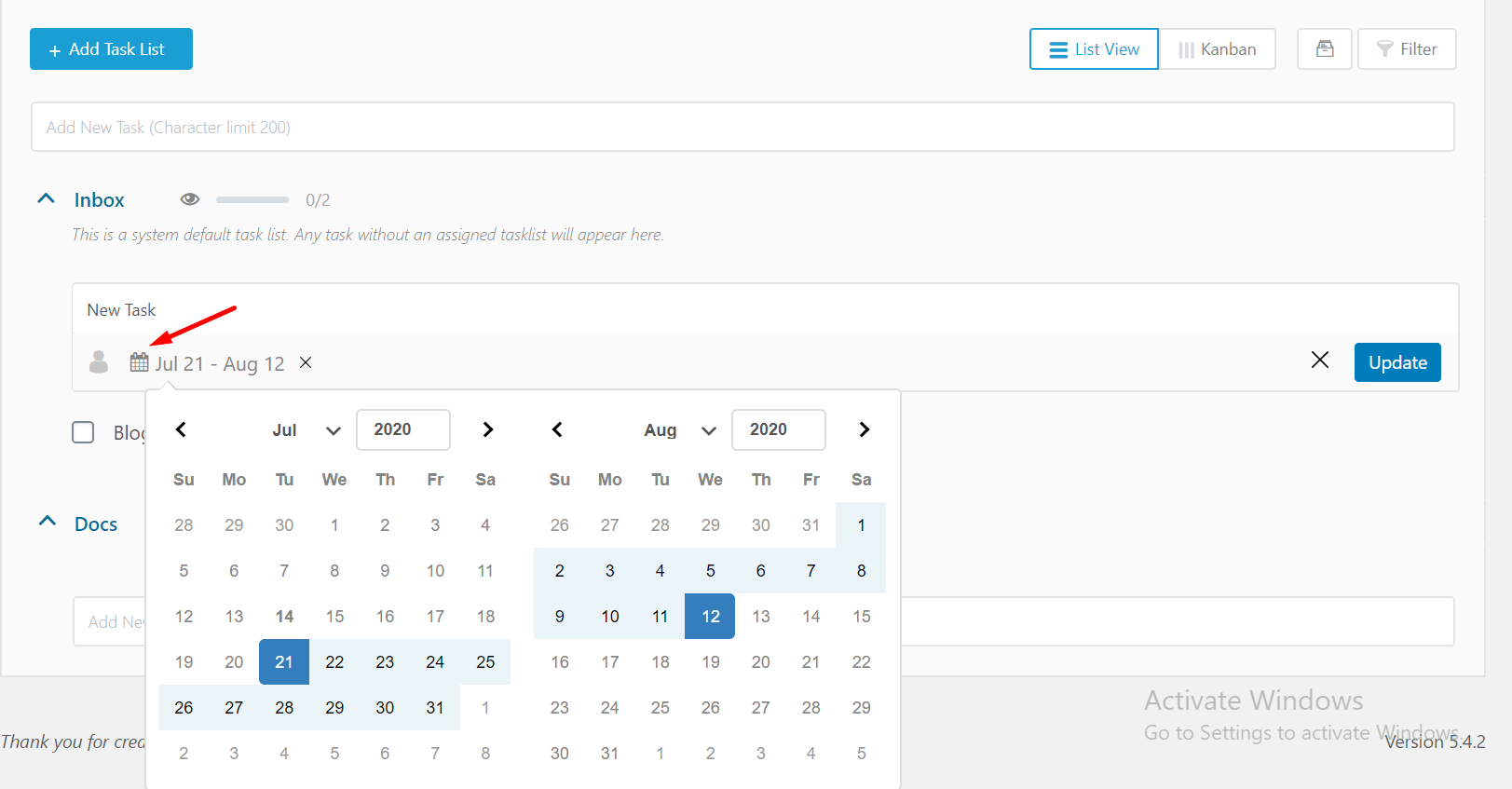 Calendar to add due date