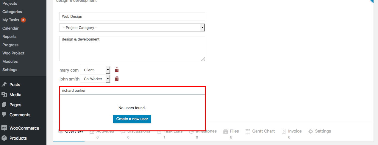 Create new users in WP Project Manager