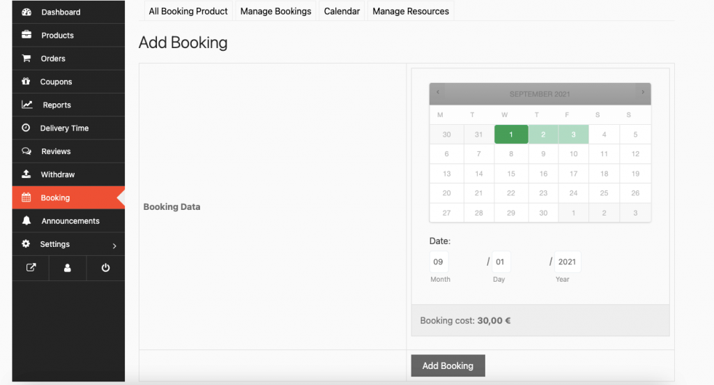 this is a screenshot of add booking
