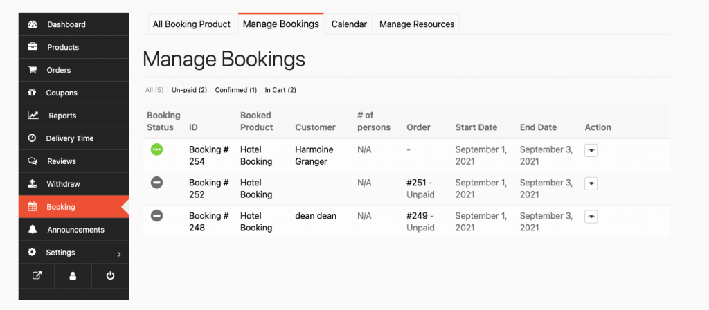 this is a screenshot of booking created
