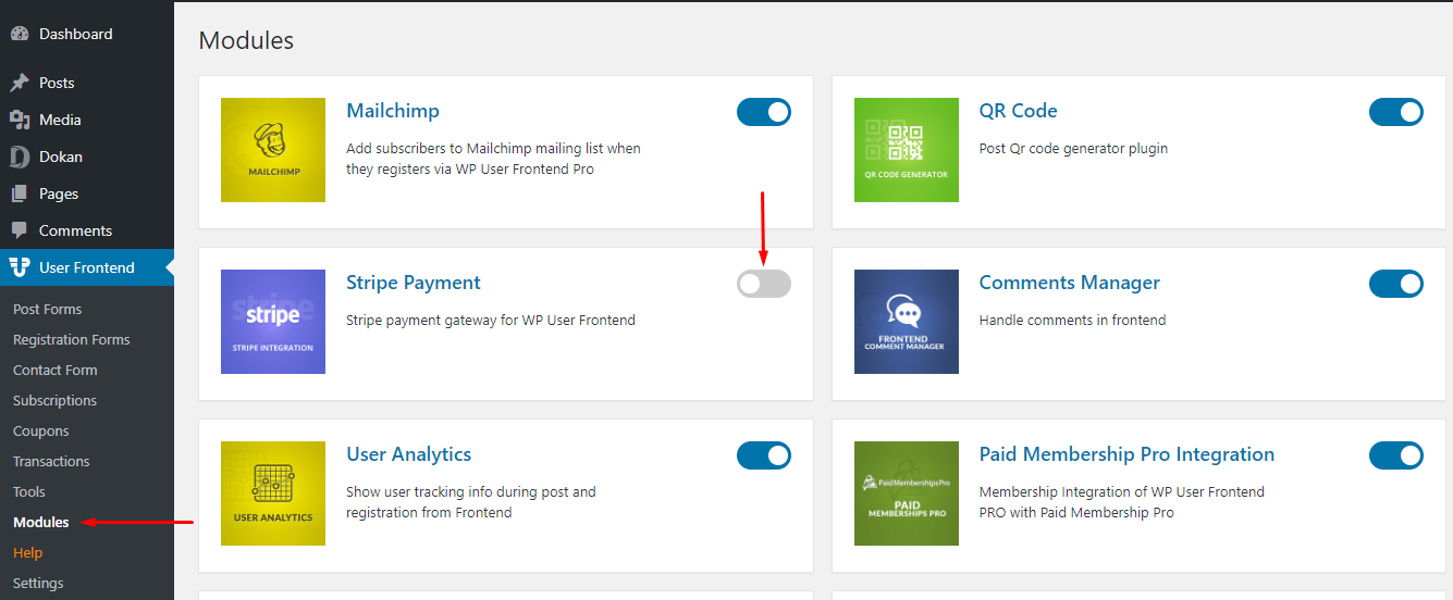 Activating Stripe module