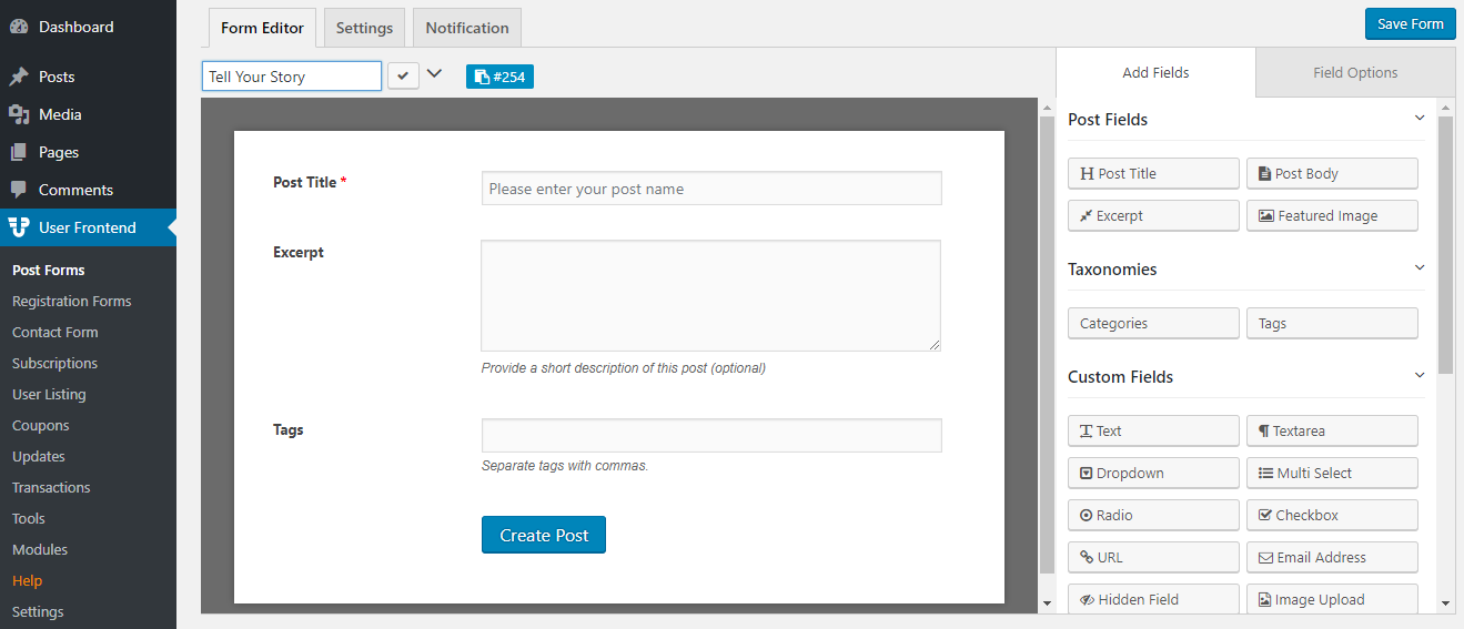 Form post. Create Post form. Multiselect Dropdown. Multiselect fields. Frontend Store form.