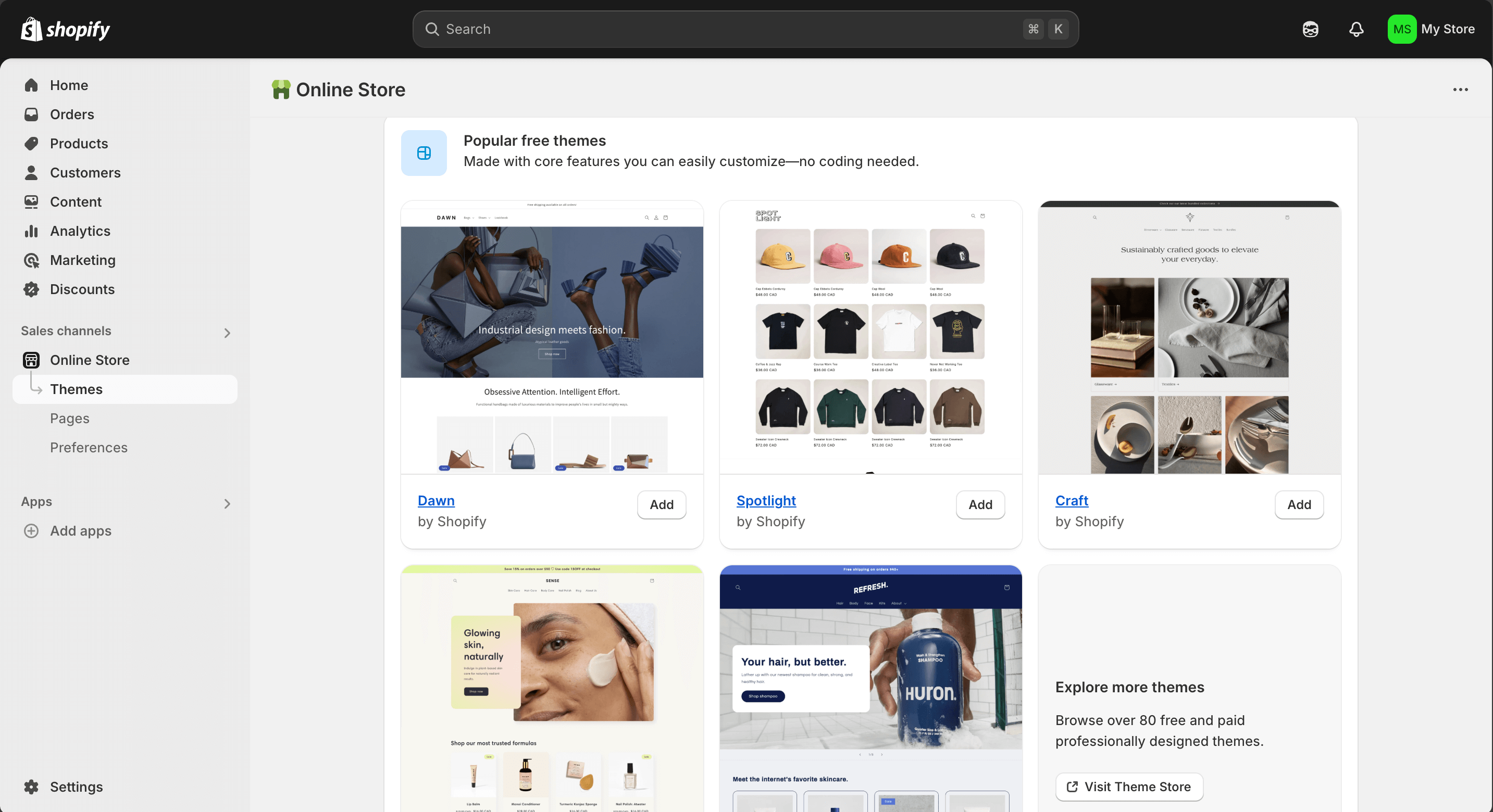 This is a screenshot of Shopify themes