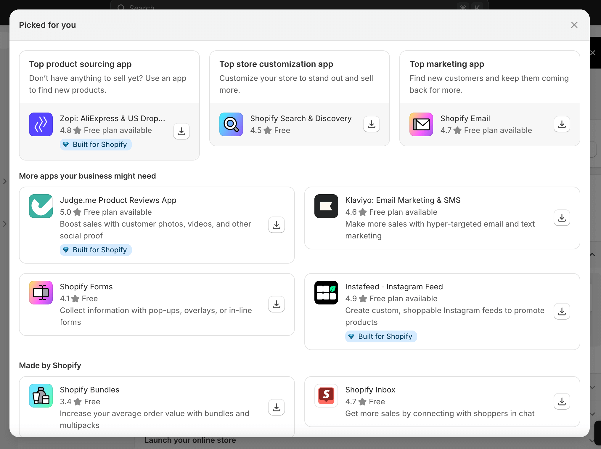 This is a screenshot of shopify apps