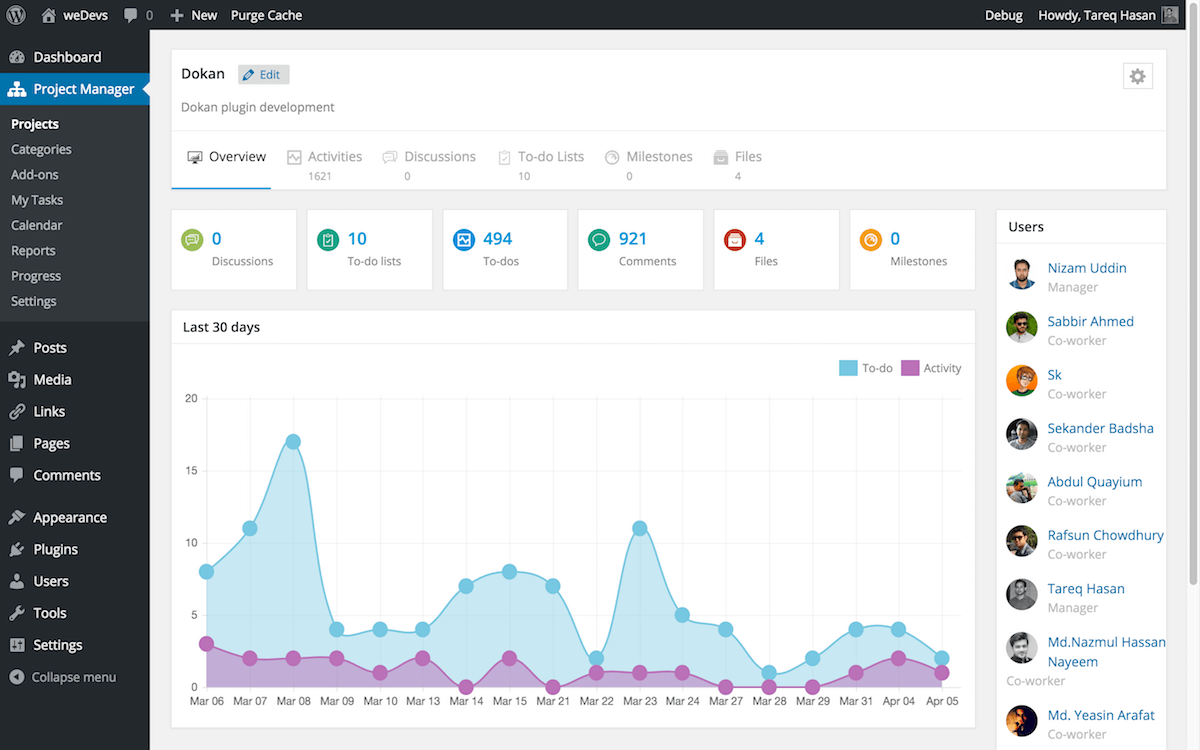 WP Project manager dashboard