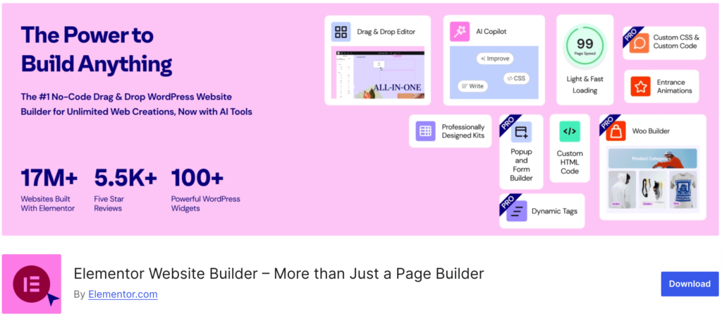 This is an image of the Elementor - Most popular WordPress plugin