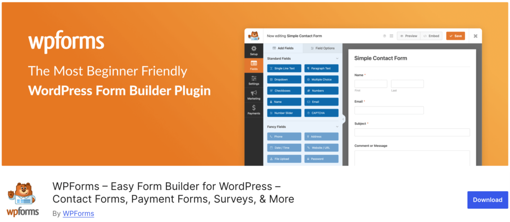 This is an image of the WPForms - Most popular WordPress plugin