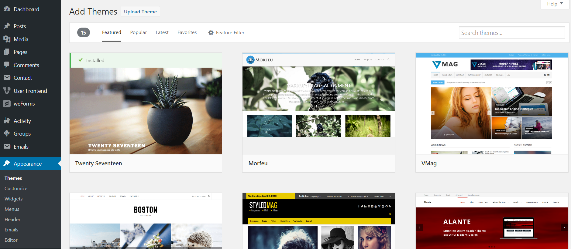 This is a screenshot of BuddyPress Themes