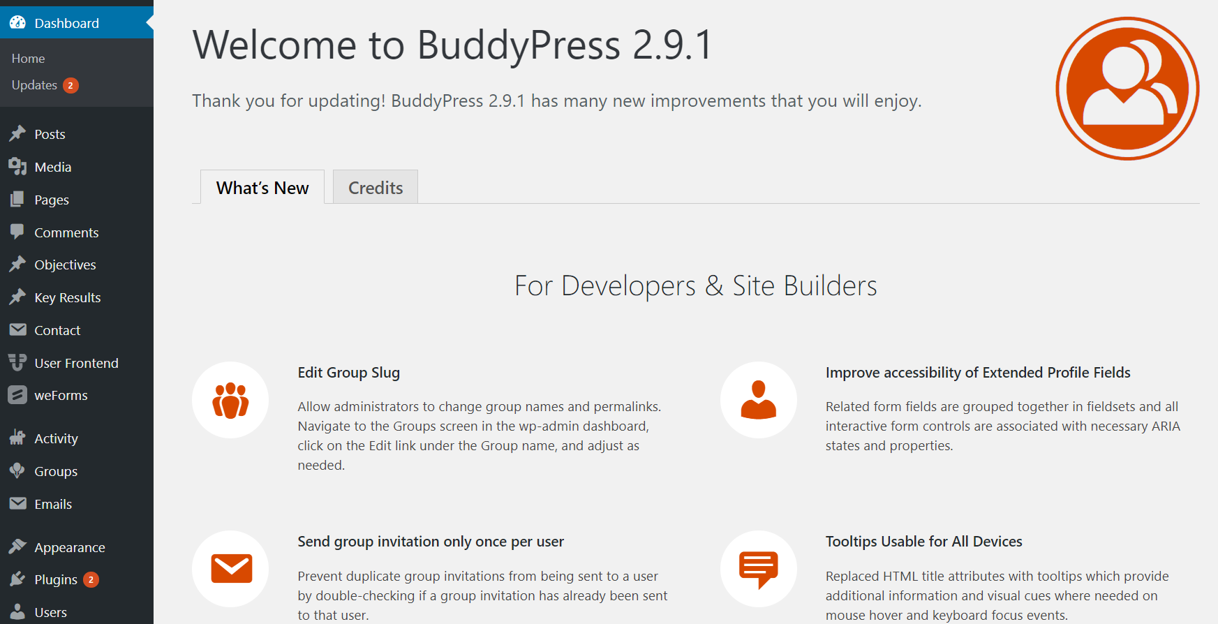 This is a screenshot of welcome message of Buddypress Social Networking Site Using BuddyPress