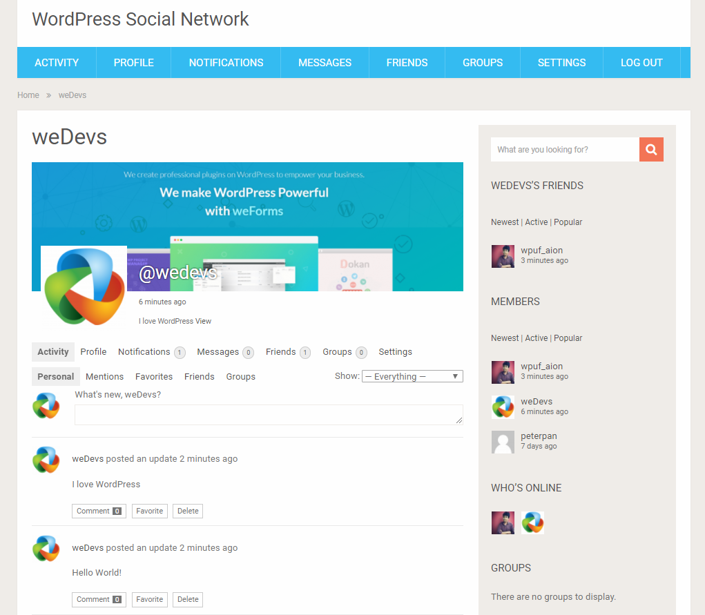 Create a Social Networking Site with WordPress for Free - weDevs