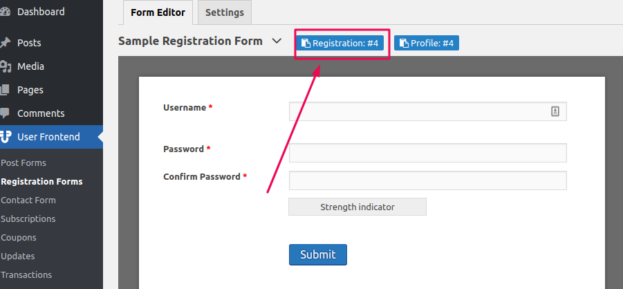 Registration shortcode