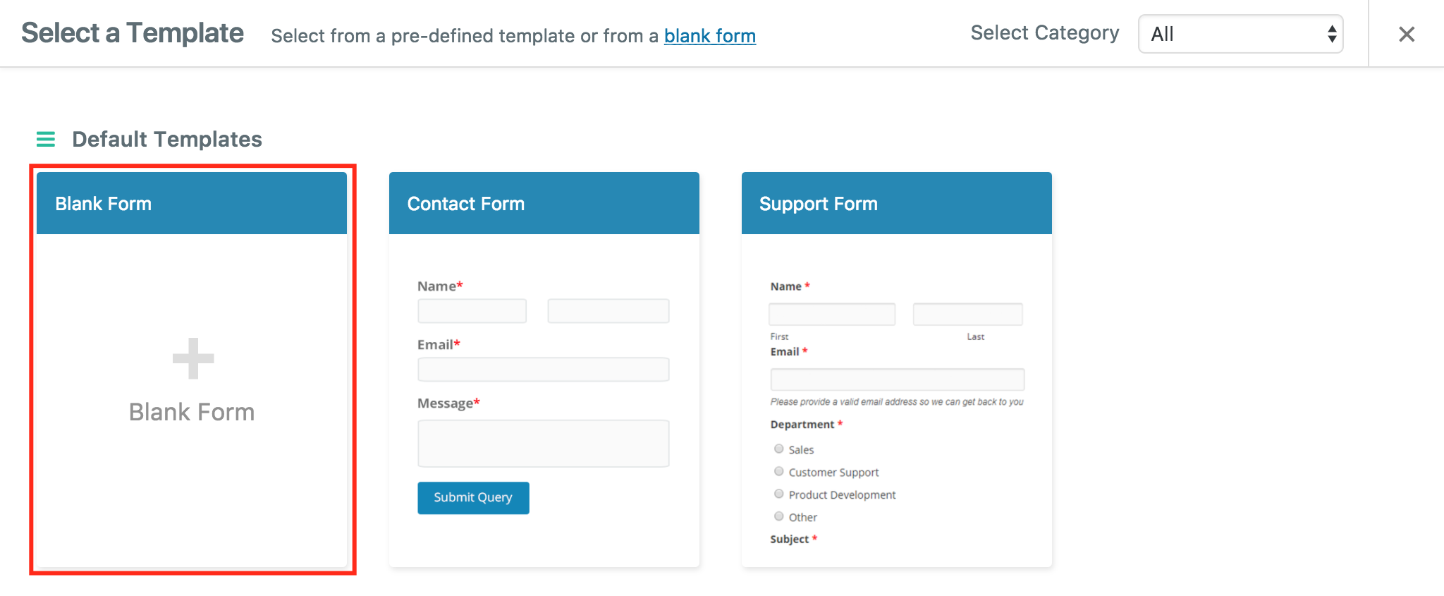 Create a form with weForms