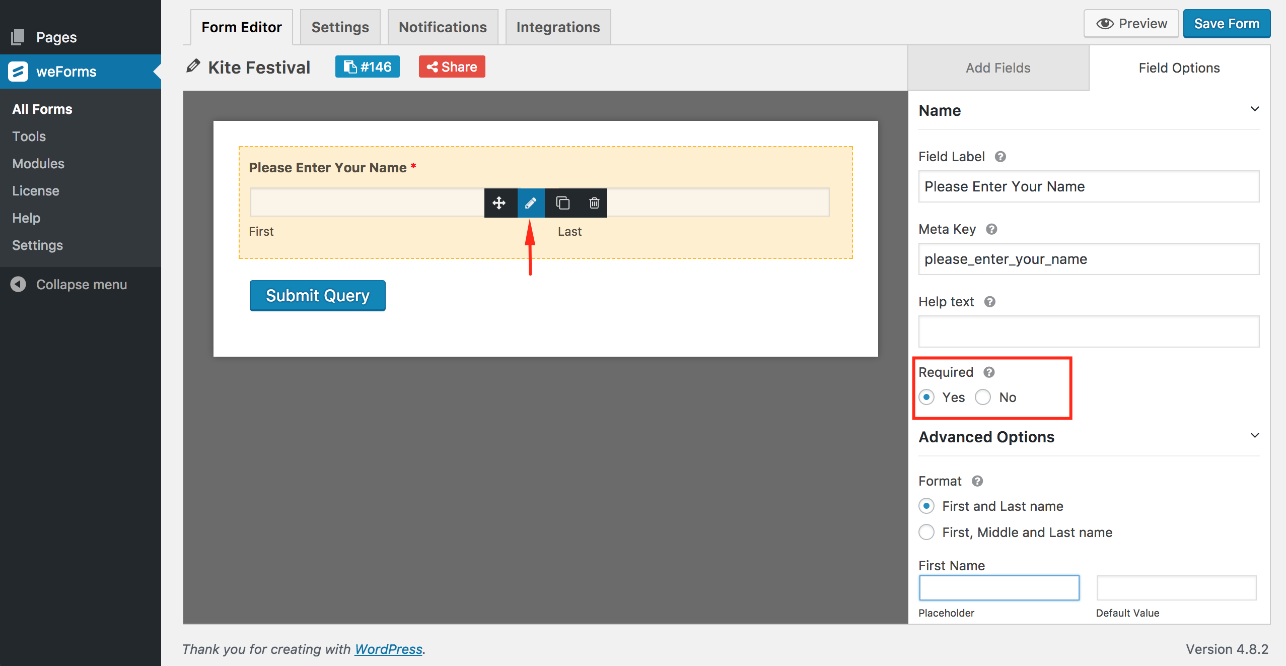 adding a field on form builder- weForms