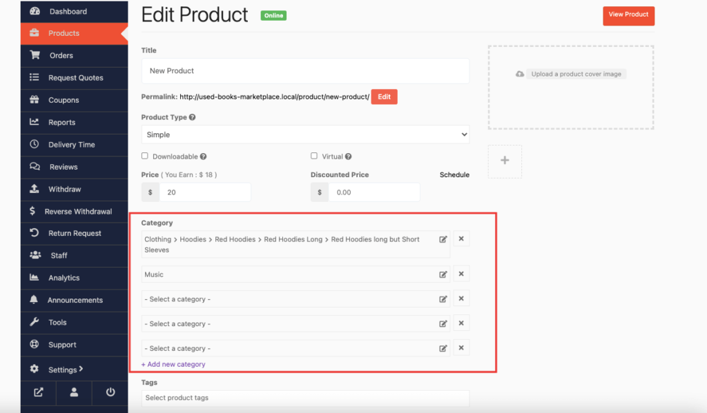 This image shows how to edit product category