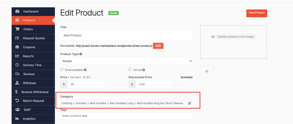 This image shows how to add product category 